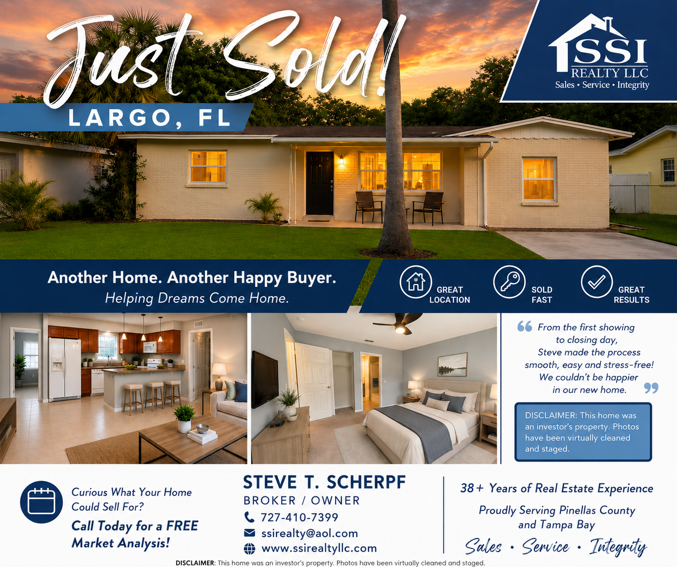Just Sold home in Largo Florida represented by Steve T. Scherpf, Broker Owner of SSI Realty LLC, with five-star buyer review
